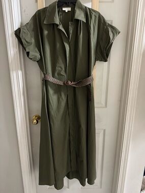 MELLODAY Olive Green Button-Front  Shirt Dress with Woven Belt